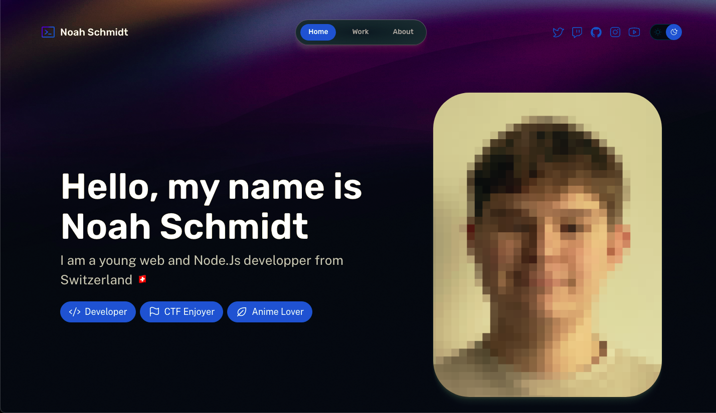 The preview of schmidtnoah.ch, the site that you are on.